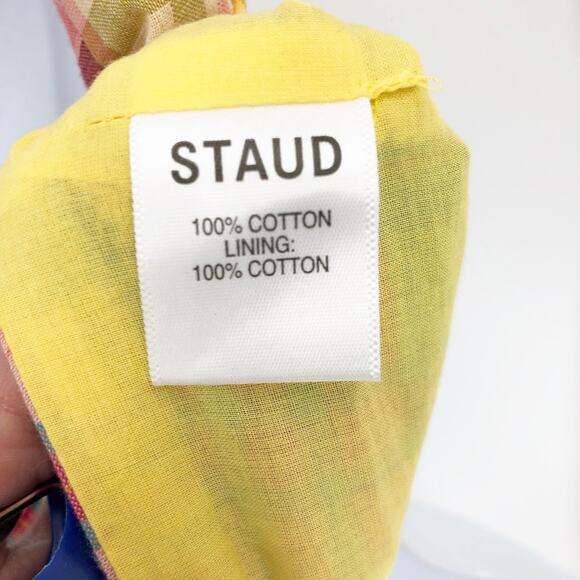 Staud x Birkenstock Womens Kai Halter Top 4 Yellow Madras Patchwork Plaid NWOT - Picture 11 of 11